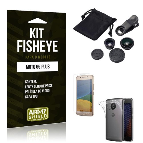 Tudo sobre 'Kit Fisheye Moto G5 Plus Película De Vidro + Capa Tpu E Lente Olho De Peixe -Armyshield'