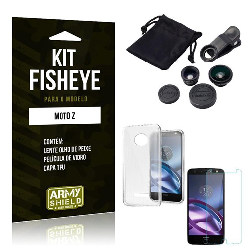 Kit Fisheye Motorola Moto Z Play Película de Vidro + Capa Tpu e Lente Olho de Peixe -Armyshield