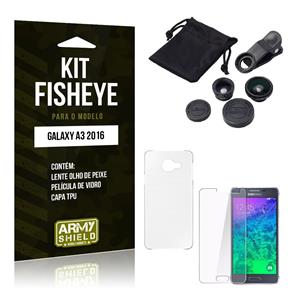 Kit Fisheye Samsung A3 2016 Película de Vidro + Lente Fisheye + Capa TPU -ArmyShield