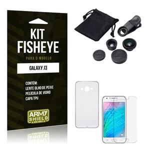 Kit Fisheye Samsung J3 2015 Película de Vidro + Lente Fisheye + Capa TPU -ArmyShield