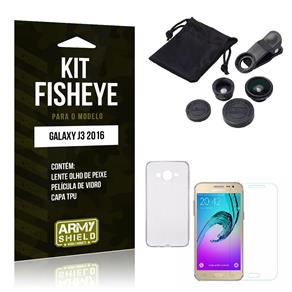Kit Fisheye Samsung J3 2016 Película de Vidro + Lente Fisheye + Capa TPU -ArmyShield