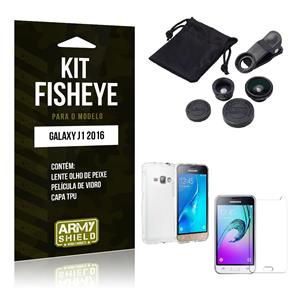 Kit Fisheye Samsung J1 2016 Película de Vidro + Lente Fisheye + Capa TPU -ArmyShield