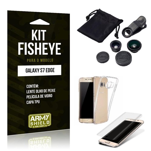 Kit Fisheye Samsung S7 Edge Película De Vidro + Capa Tpu E Lente Olho De Peixe -Armyshield