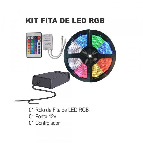 Kit Fita de Led Rgb de 5 Metros + Controle 24 Teclas + Fonte 12V Smd3528 300 - Fontek