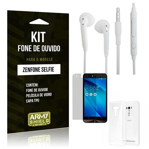 Tudo sobre 'Kit Fone De Ouvido Asus Zenfone Selfie Película De Vidro + Capa Tpu + Fone De Ouvido -Armyshield'
