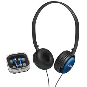 Kit Fone de Ouvido Coby CV140 C/ 1 Headphone e 1 Earphone - Azul