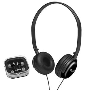 Kit Fone de Ouvido Coby CV140 C/ 1 Headphone e 1 Earphone - Preto