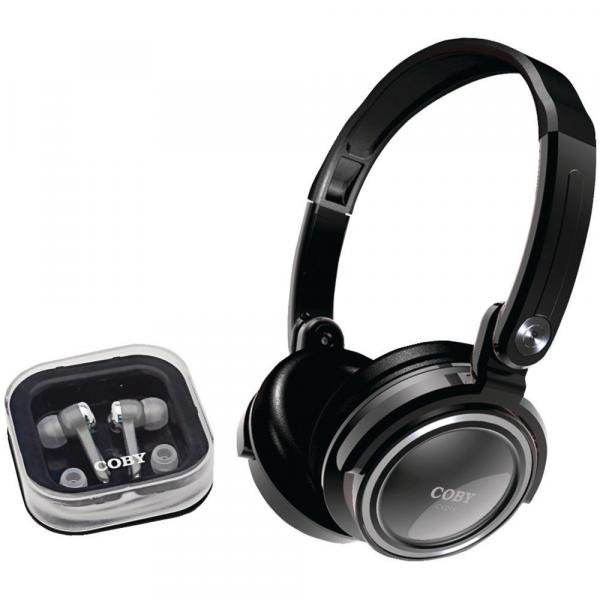 Kit Fone de Ouvido Coby CV215 C/ 1 Headphone e 1 Earphone - Prata