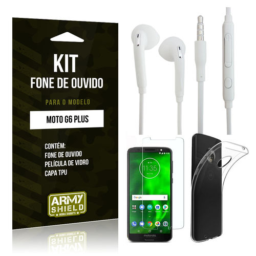 Kit Fone de Ouvido Moto G6 Plus Fone + Película + Capa - Armyshield