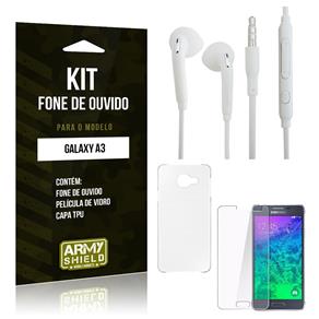Kit Fone de Ouvido Samsung A3 2015 Fone de Ouvido + Película de Vidro + Capa TPU -ArmyShield