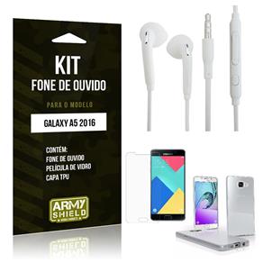 Kit Fone de Ouvido Samsung A5 2016 Fone de Ouvido + Película de Vidro + Capa TPU -ArmyShield