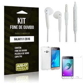 Kit Fone de Ouvido Samsung J1 2016 Fone de Ouvido + Película de Vidro + Capa TPU -ArmyShield