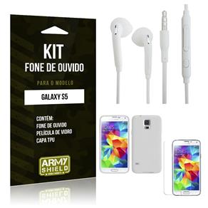 Kit Fone de Ouvido Samsung S5 Fone de Ouvido + Película de Vidro + Capa TPU -ArmyShield