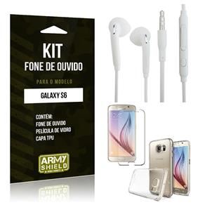 Kit Fone de Ouvido Samsung S6 Fone de Ouvido + Película de Vidro + Capa TPU -ArmyShield