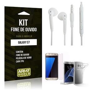 Kit Fone de Ouvido Samsung S7 Fone de Ouvido + Película de Vidro + Capa TPU -ArmyShield
