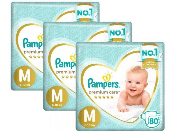 Kit Fralda Pampers Premium Care Jumbo Tamanho M 240 Unidades