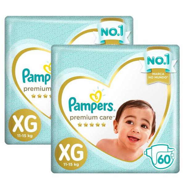 Kit Fralda Pampers Premium Care Jumbo Tamanho XG 120 Unidades