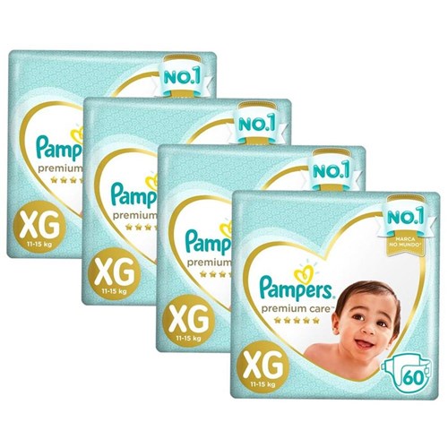 Kit Fralda Pampers Premium Care Jumbo Tamanho XG 240 Unidades Branca