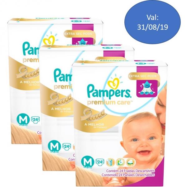 Kit 3 Fralda Pampers Premium Care Tamanho M 24 Tiras