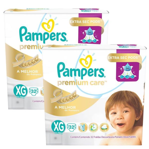 Kit Fralda Pampers Premium Care Tamanho XG 64 Tiras