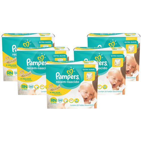 KIt Fralda Pampers Recém Nascido Extra Suave 5Kg com 100 Unidades