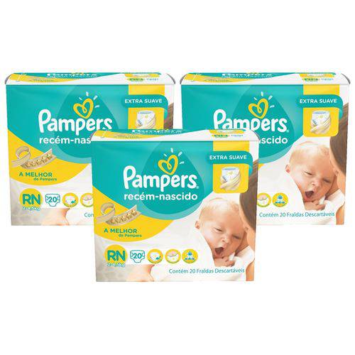 KIt Fralda Pampers Recém Nascido Extra Suave 5Kg com 60 Unidades