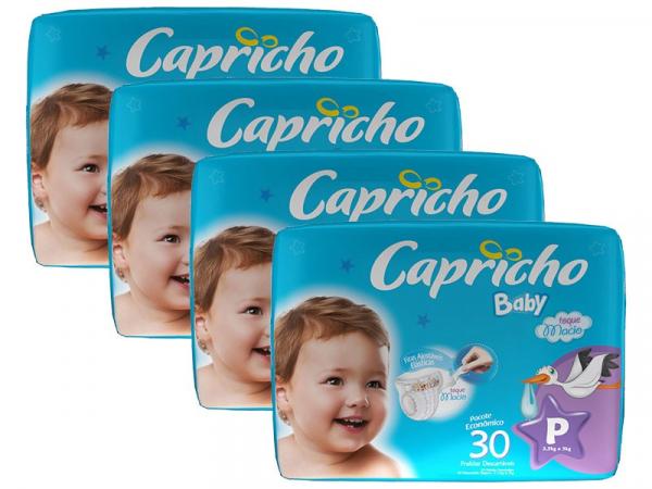 Kit Fraldas Capricho Baby Tam P 4 Pacotes - com 30 Unidades Cada Indicador de Umidade