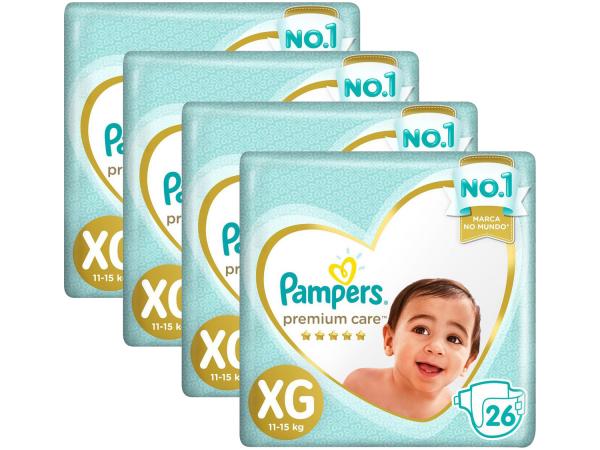 Kit Fraldas Pampers Premium Care Tam. XG 11 a 15Kg - 4 Pacotes com 26 Unidades Cada