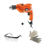 Kit Furadeira Impacto 3/8 Black & Decker Tm500 127v + Par de Luvas + Óculos de Proteção Garra