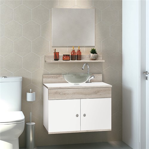 Tudo sobre 'Kit Gabinete para Banheiro com Espelho 50x60x32cm MDF Branco & Brunelo Avanti 60 Astral Design'