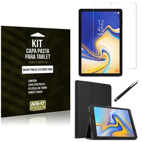 Kit Galaxy Tab S4 10.5 T835/T830 Capa Pasta + Película de Vidro + Caneta Touch - Armyshield
