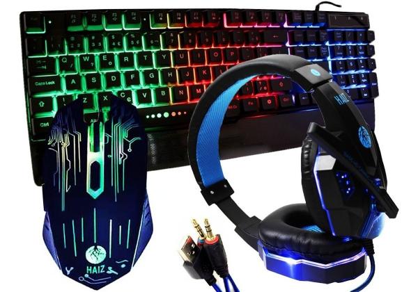 Kit Gamer Haiz Teclado Mouse e Fone Headset 5.1 Led Hz28 (Azul)