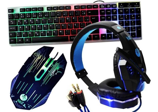Kit Gamer Haiz Teclado Mouse e Fone Headset 5.1 Led Hz229 (azul)