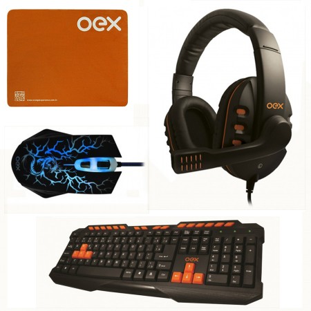 Kit Gamer OEX Action - Teclado TC200 Mouse MS-300 Fone Headset HS200 Mousepad