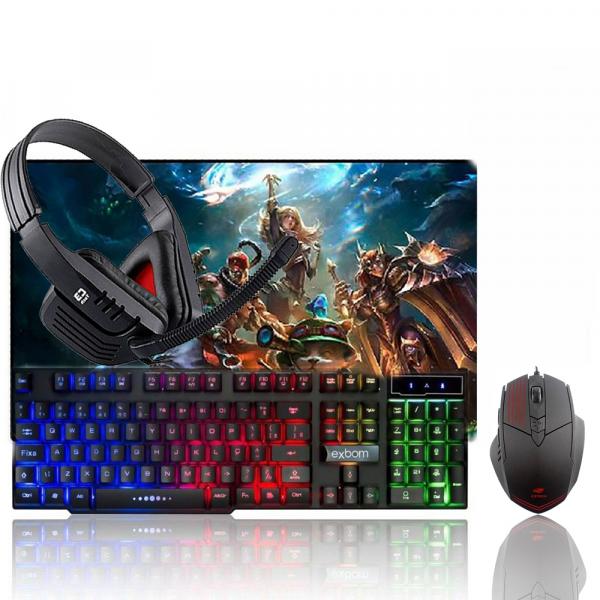 Kit Gamer Teclado Gamer + Headset + Mouse + Mouse Pad LOL - Exbom