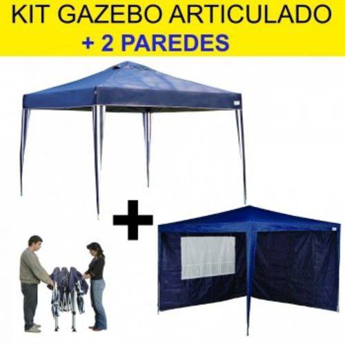 Kit Gazebo Tenda Azul Base e Topo 3 X 3m Altura 2,50m Dobravel + 2 Paredes em Oxford