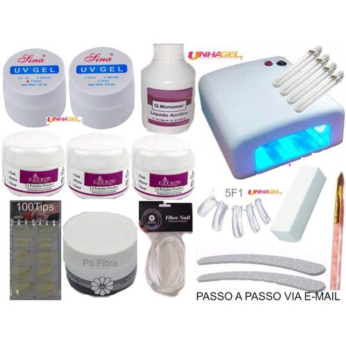 Tudo sobre 'Kit Gel Uv Kit Porcelana 3 Pó Acrilico Cabine Uv Pincel'