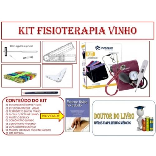 Kit Goniômetros Fisioterapia Universitário Bordô
