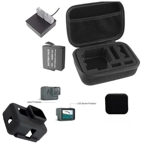 Kit Gopro Hero 5 6 7 Black Películas Carregador Duplo Case Bateria Capa Protetora de Silicone Tampa da Lente Frontal
