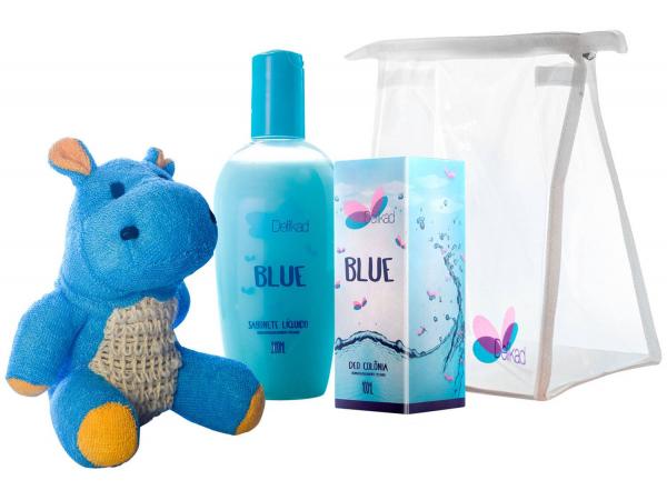 Kit Hyppo Blue Colônia 100ml + Sabonete Líquido - Blue 200ml + Esponja Hipopótamo + Necessaire