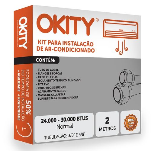 Kit Instalação Ar Condicionado Split 24.000 e 30.000 Btus 2 Metros com Suporte - Okity