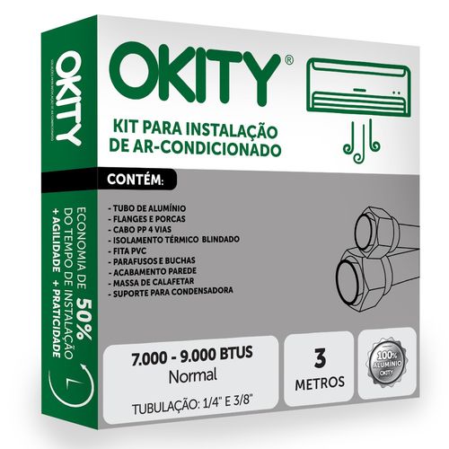 Kit Instalação Ar Condicionado Split 7.000 a 9.000 - 3m com Suporte - Okity