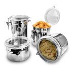 Kit Jogo com 4 Potes para Mantimentos em Inox Hermetico Alimentos Luxo