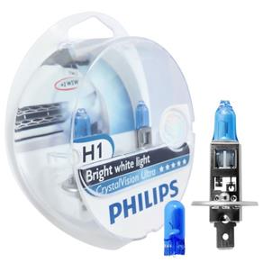 Kit Lampada Philips Crystal Vision H1 55w 12v + Par de Pingos - Efeito Xenon