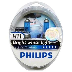 Kit Lampada Philips Crystal Vision H11 55w 12v + Par de Pingos - Efeito Xenon