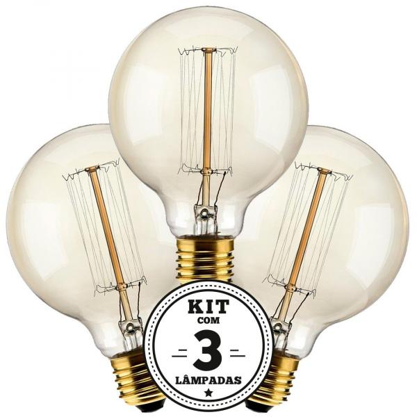 Kit 3 Lampadas Filamento de Carbono 40w 127v 2000k
