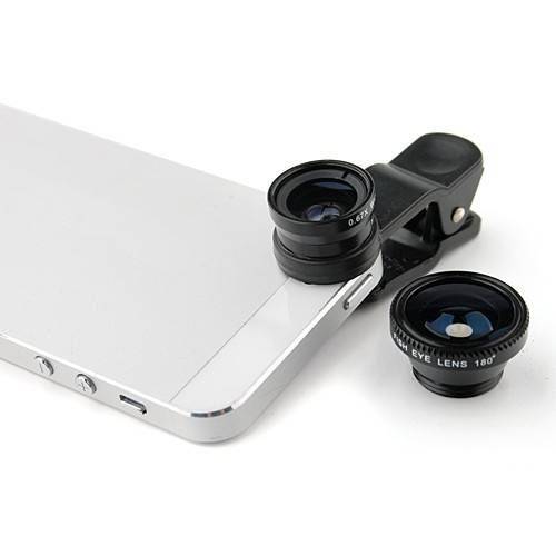 Tudo sobre 'Kit Lente 3x1 Olho de Peixe Fisheye Wide Macro Iphone Galaxy'