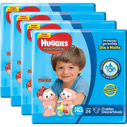 Kit Leve Mais Pague Menos - 4 Fraldas Huggies Tripla Proteção Jumbo XG - 96 Unidades