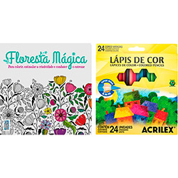 Kit - Livro Floresta Mágica + Lápis de Cor Acrilex Hexagonal 24 Cores