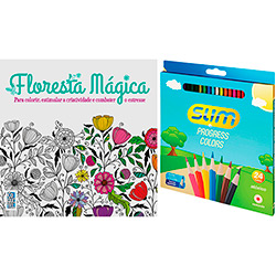 Kit - Livro Floresta Mágica + Lápis de Cor Slim Redondo 24 Cores